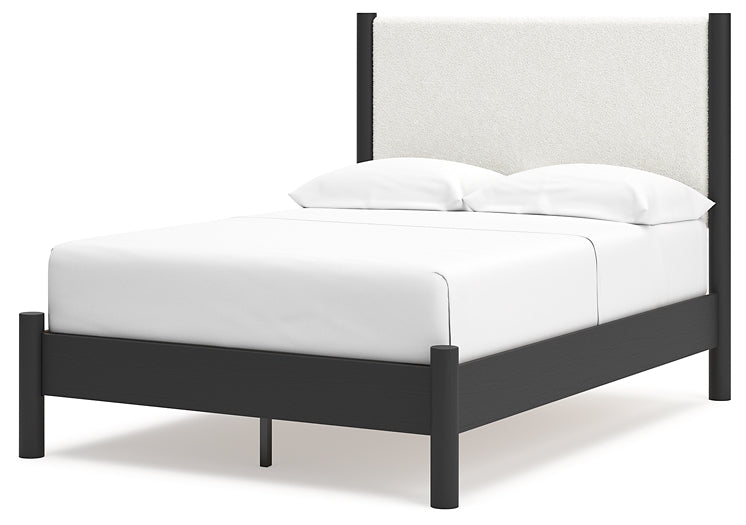 Cadmori Full Upholstered Panel Bed with Mirrored Dresser