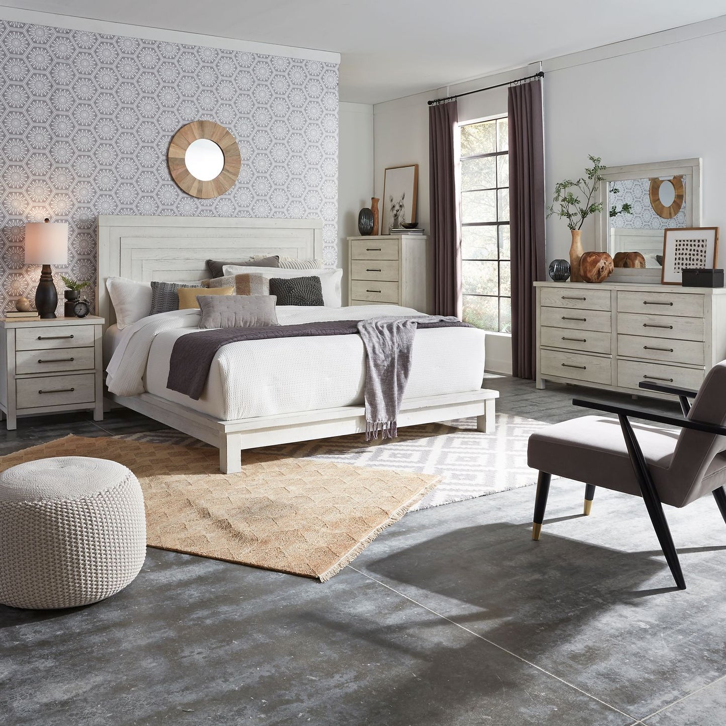 Modern Farmhouse - King California Platform Bed, Dresser & Mirror, Chest, Night Stand