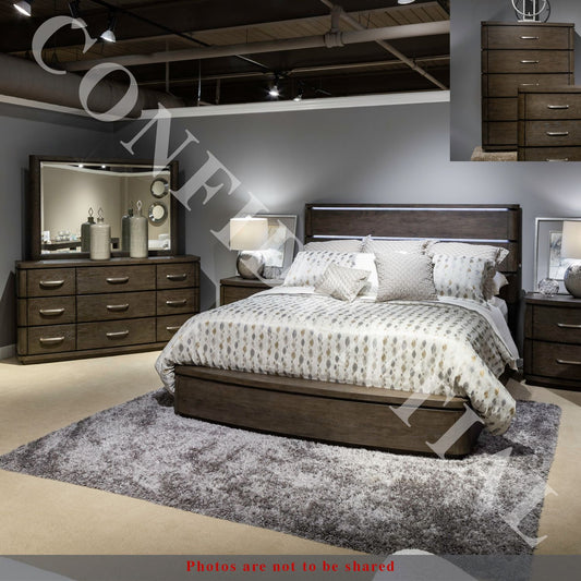 Cascade Falls - King California Panel Bed, Dresser & Mirror, Chest